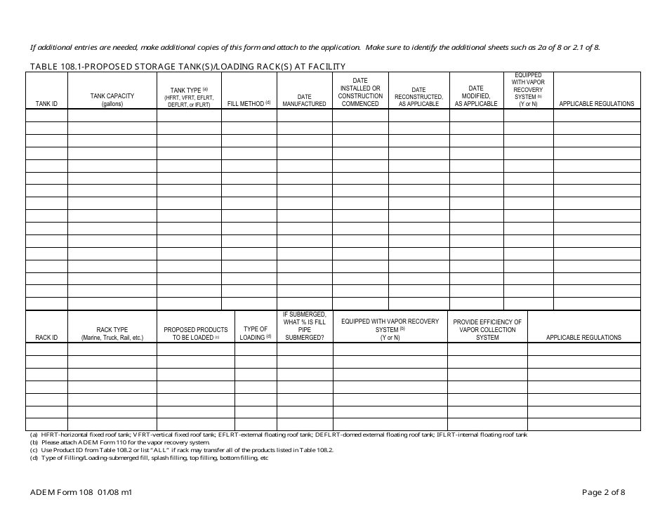 ADEM Form 108 Permit Application for Loading and Storage of Organic Compounds - Alabama, Page 4