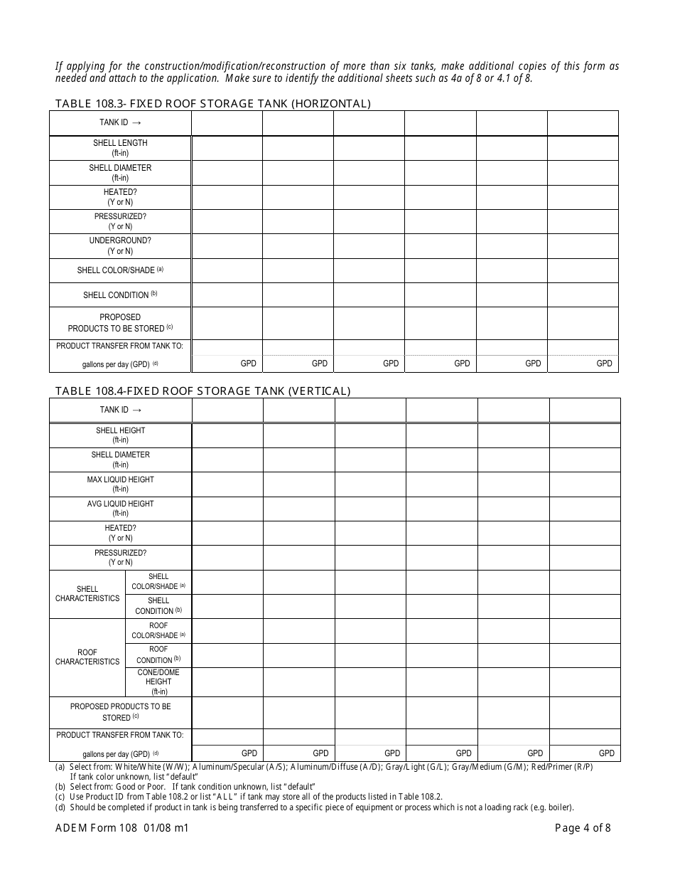 ADEM Form 108 Permit Application for Loading and Storage of Organic Compounds - Alabama, Page 6
