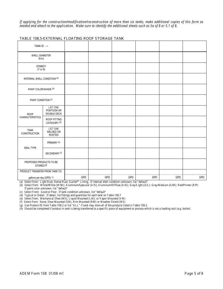 ADEM Form 108 Permit Application for Loading and Storage of Organic Compounds - Alabama, Page 7
