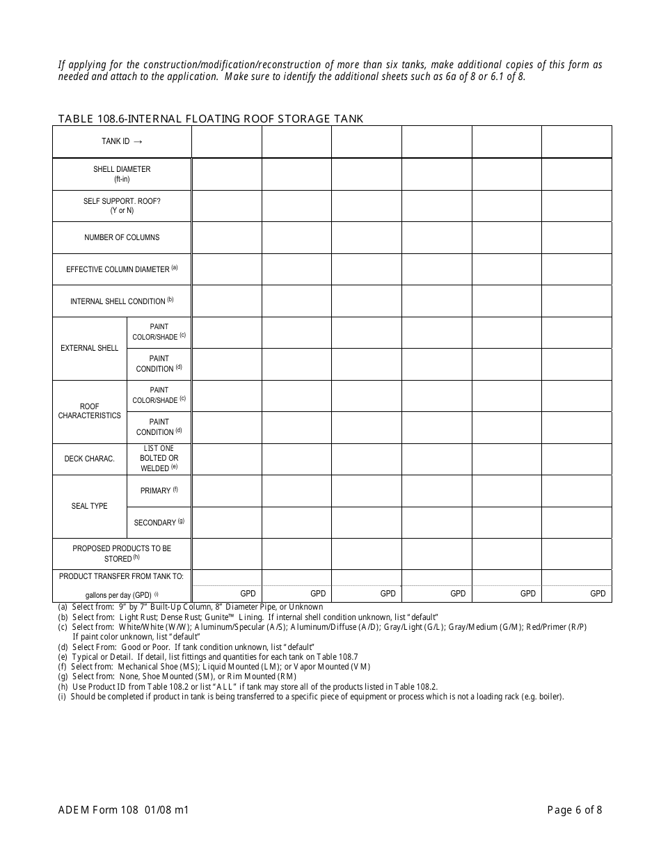 ADEM Form 108 Permit Application for Loading and Storage of Organic Compounds - Alabama, Page 8
