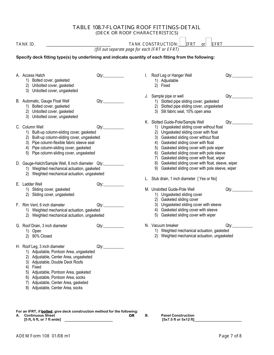 ADEM Form 108 Permit Application for Loading and Storage of Organic Compounds - Alabama, Page 9