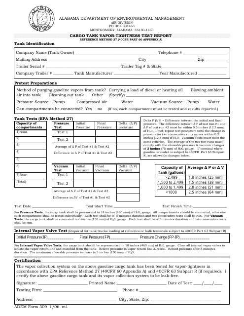 ADEM Form 309  Printable Pdf