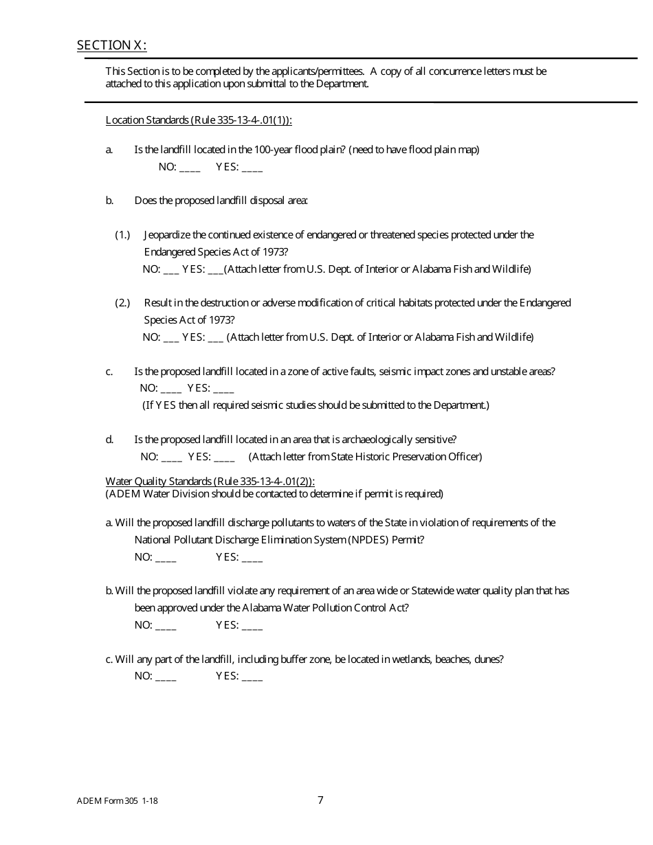 ADEM Form 305 Solid Waste Disposal Facility Construction / Demolition Landfill Permit Application Package - Alabama, Page 7