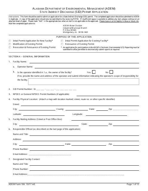 ADEM Form 186  Printable Pdf