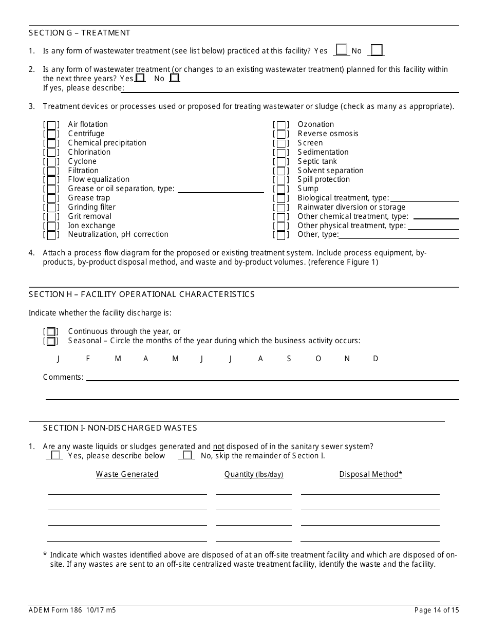 ADEM Form 186 State Indirect Discharge (Sid) Permit Application - Alabama, Page 14