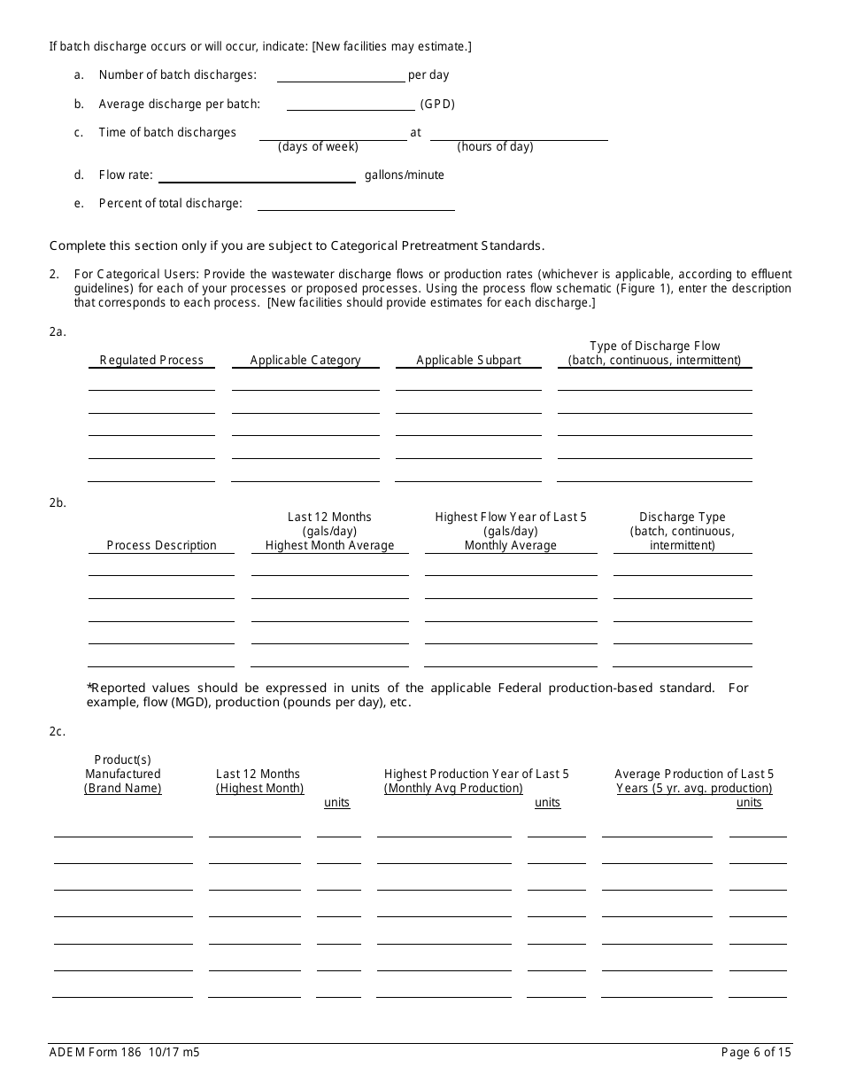 ADEM Form 186 State Indirect Discharge (Sid) Permit Application - Alabama, Page 6