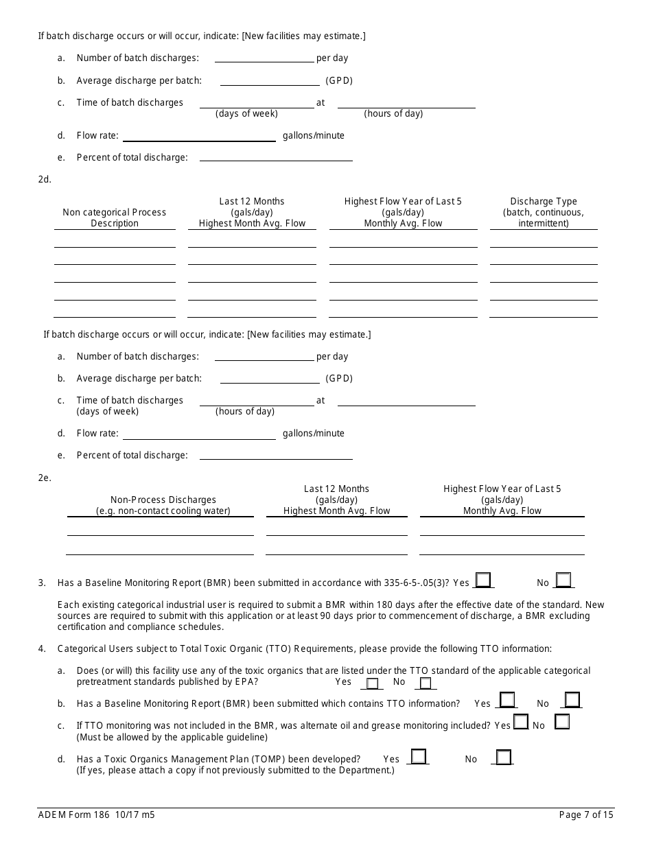 ADEM Form 186 State Indirect Discharge (Sid) Permit Application - Alabama, Page 7