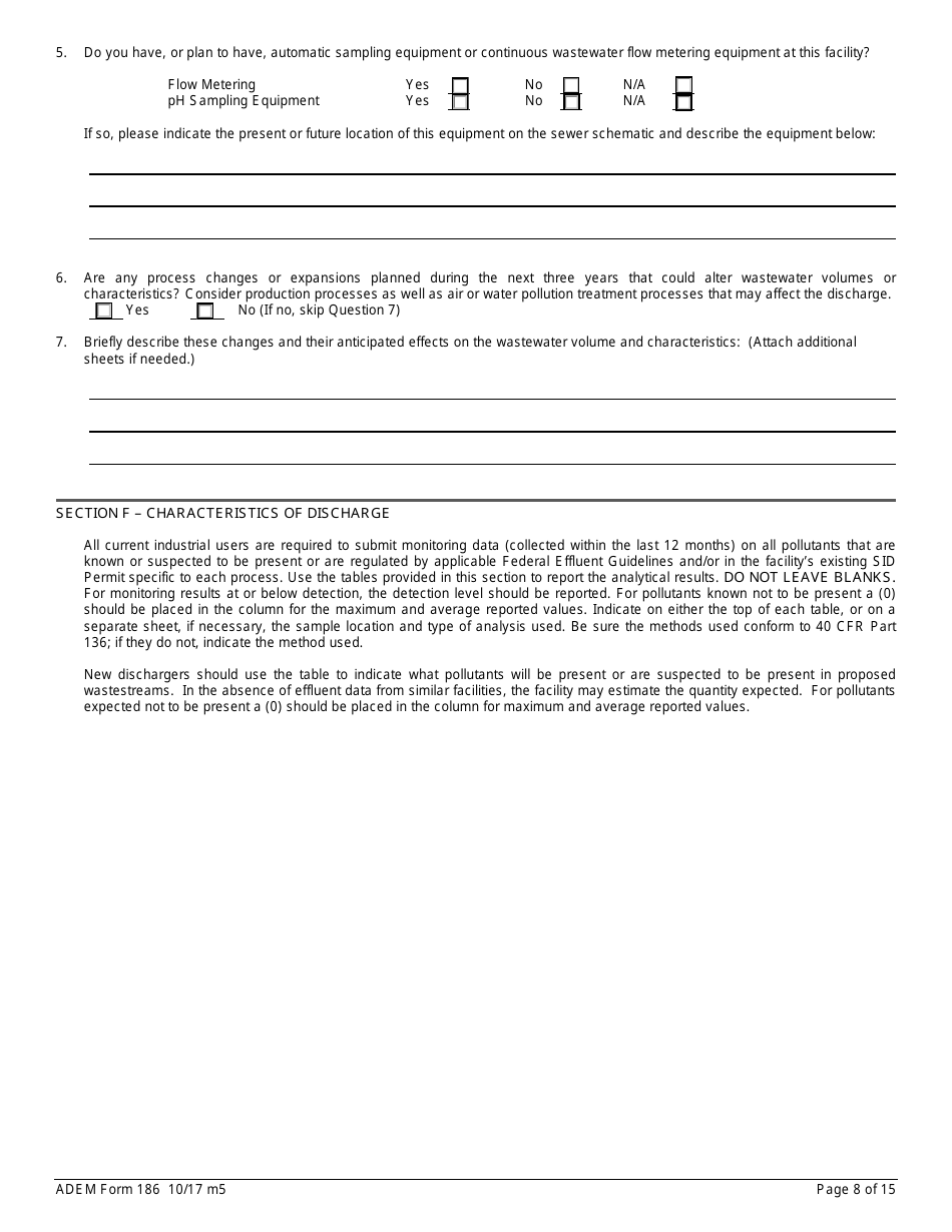 ADEM Form 186 State Indirect Discharge (Sid) Permit Application - Alabama, Page 8