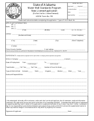ADEM Form 193 Water Well Standards Program New License Application - Alabama