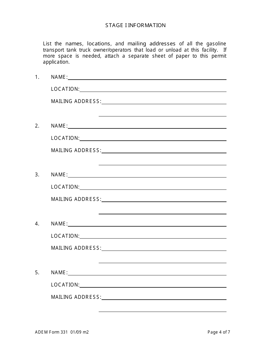 ADEM Form 331 Permit Application for Gasoline Bulk Plants - Alabama, Page 4