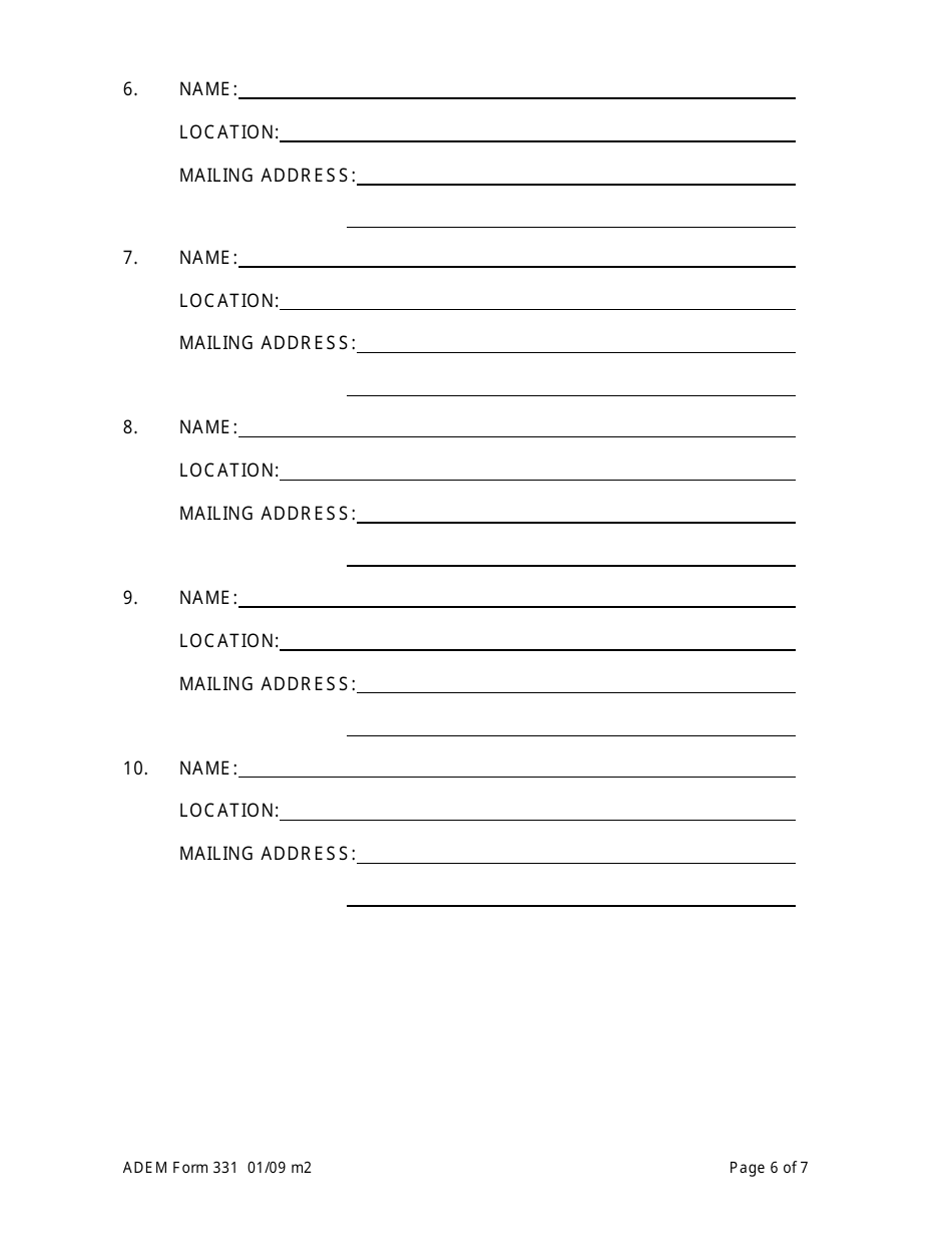 ADEM Form 331 Permit Application for Gasoline Bulk Plants - Alabama, Page 6