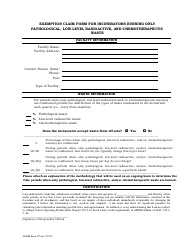 Document preview: ADEM Form 375 Exemption Claim Form for Incinerators Burning Only Pathological, Low-Level Radioactive, and Chemotherapeutic Waste - Alabama