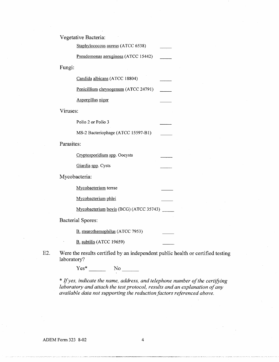 ADEM Form 323 Application for Approval of Alternative Treatment Technologies - Alabama, Page 4