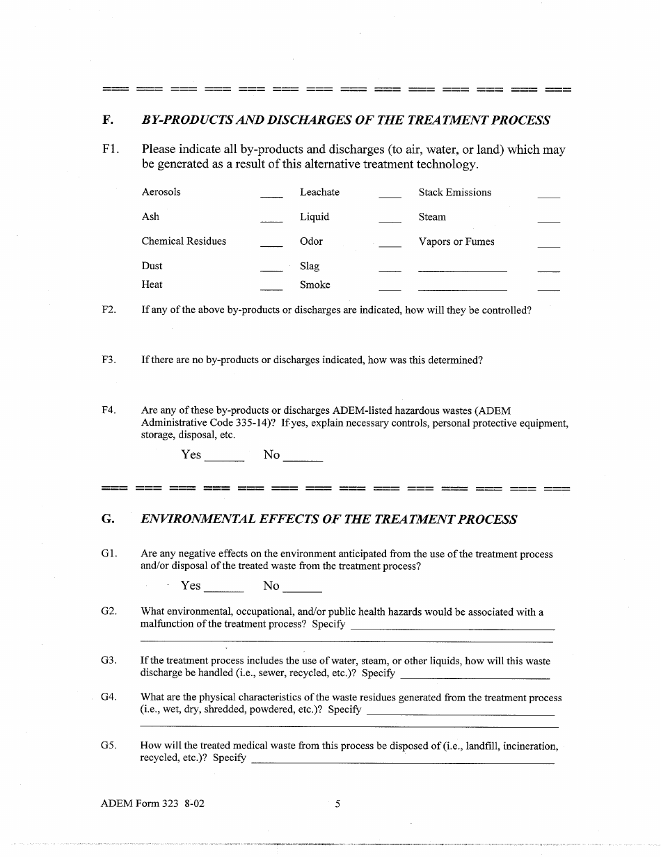 ADEM Form 323 Application for Approval of Alternative Treatment Technologies - Alabama, Page 5