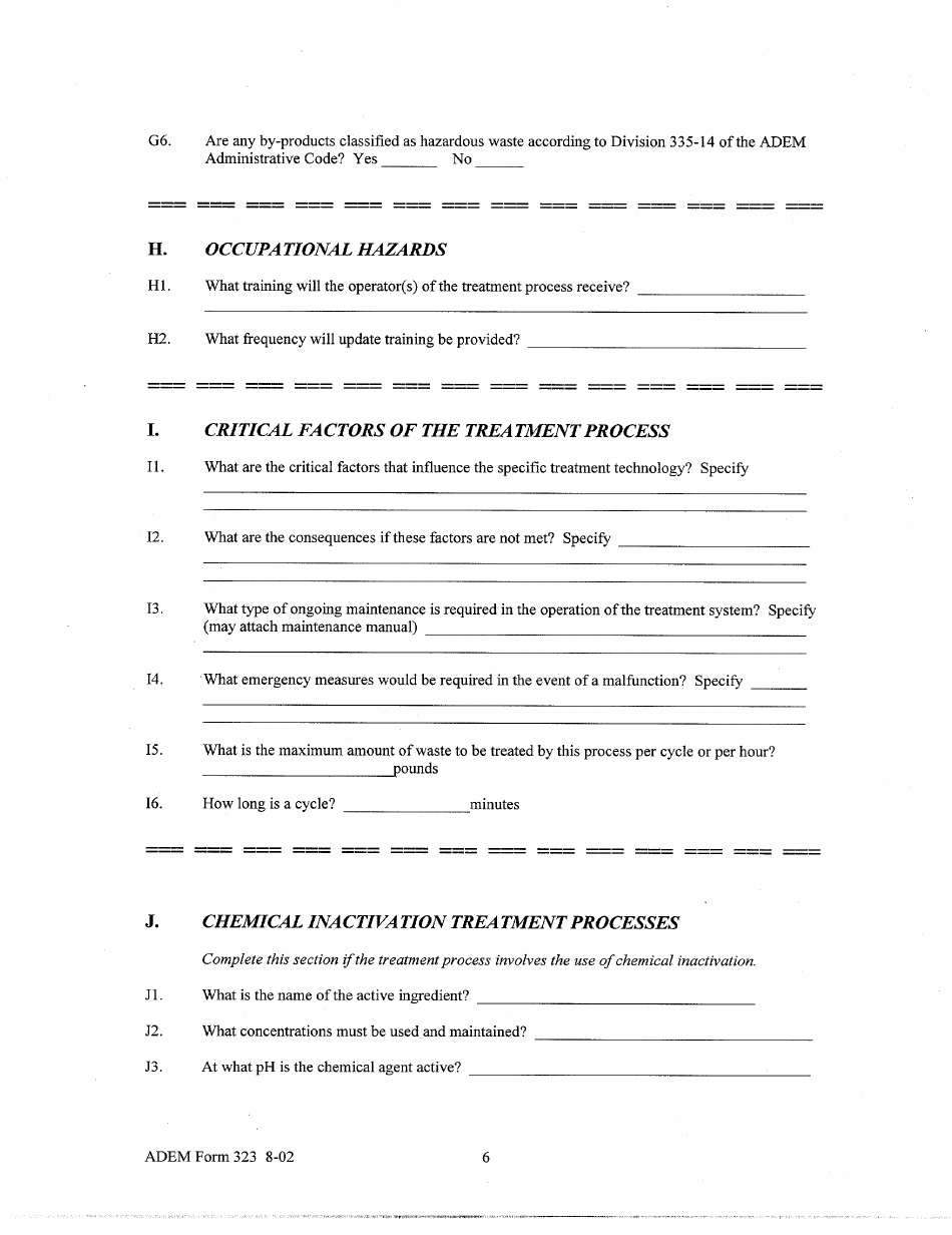 ADEM Form 323 Application for Approval of Alternative Treatment Technologies - Alabama, Page 6