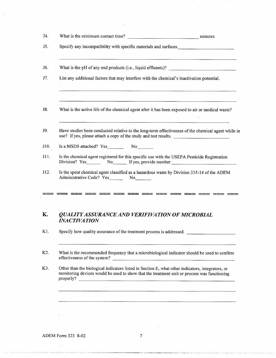 ADEM Form 323 Application for Approval of Alternative Treatment Technologies - Alabama, Page 7