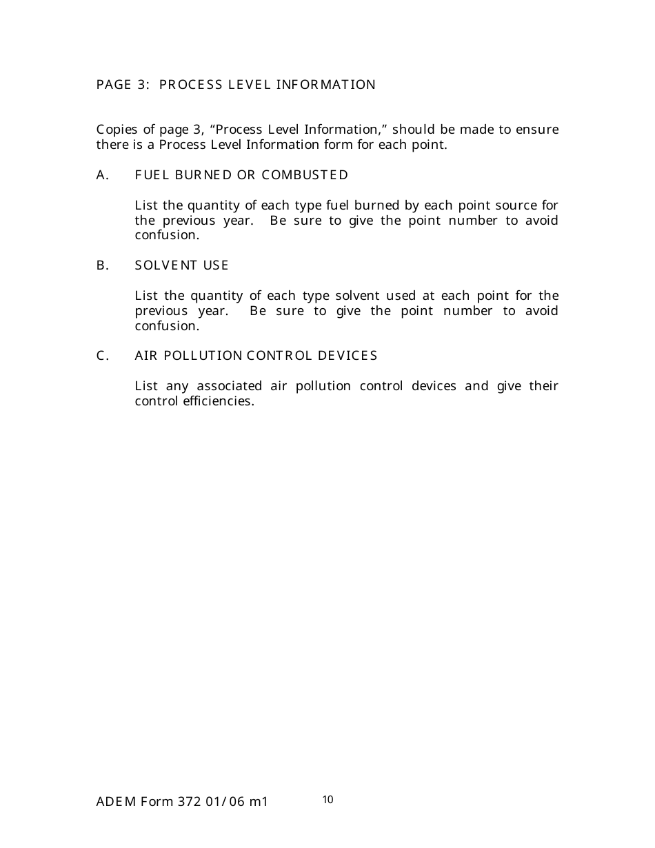 ADEM Form 372 Emissions Statements Reporting Form - Alabama, Page 10