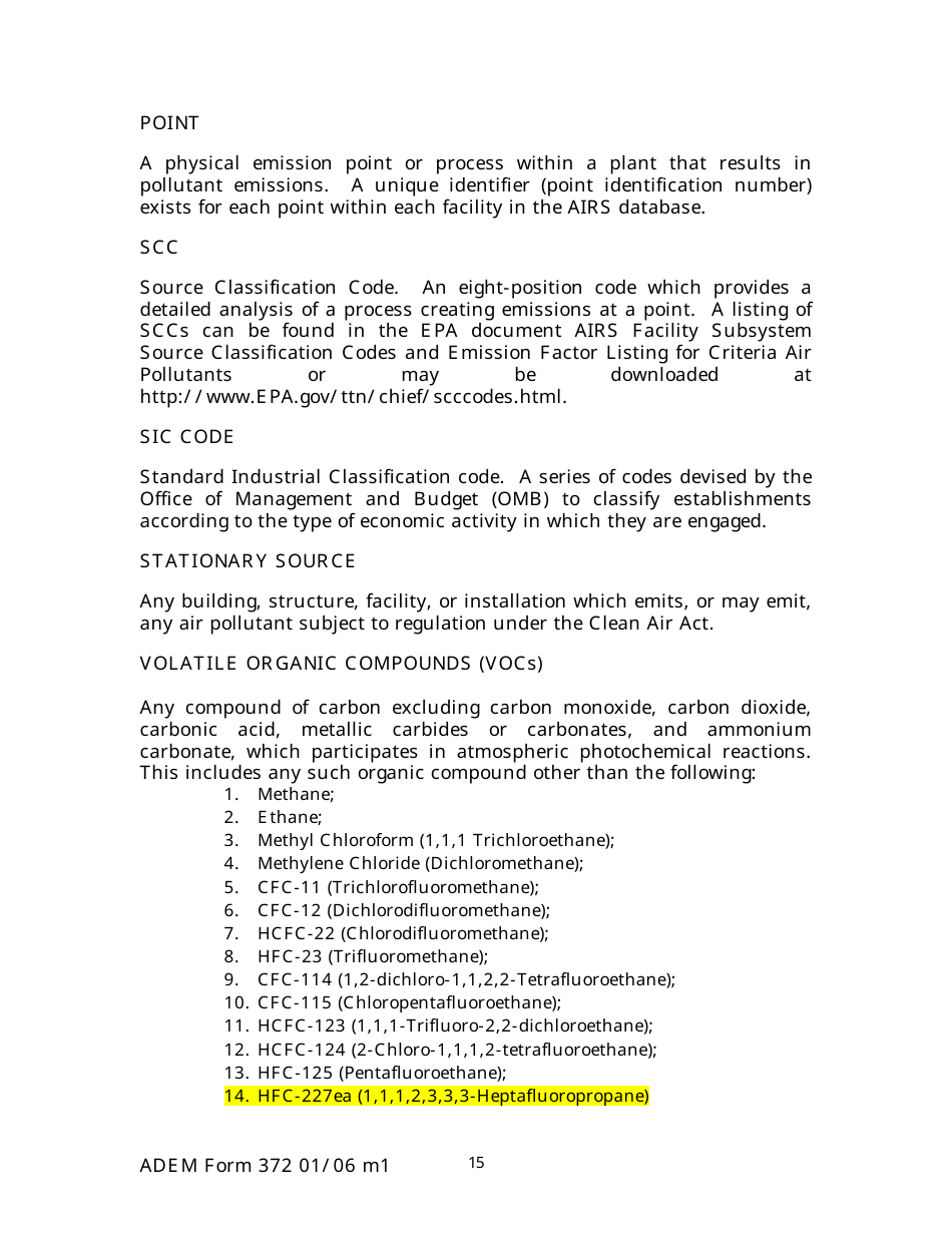 ADEM Form 372 Emissions Statements Reporting Form - Alabama, Page 15