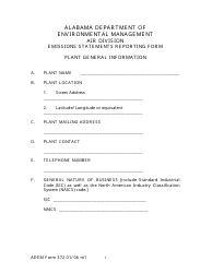 ADEM Form 372 Emissions Statements Reporting Form - Alabama