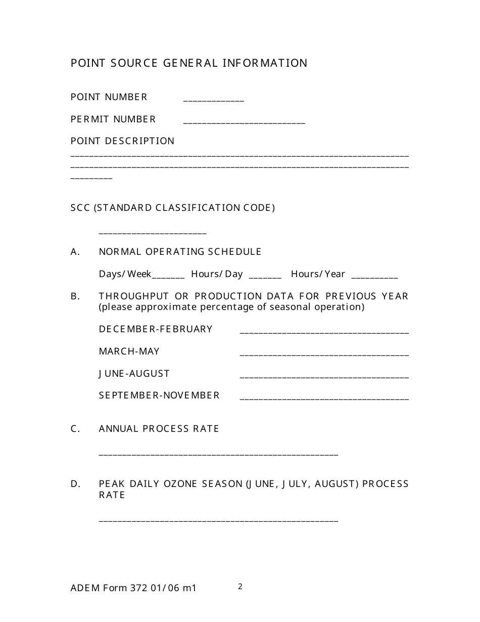 ADEM Form 372 Emissions Statements Reporting Form - Alabama, Page 2