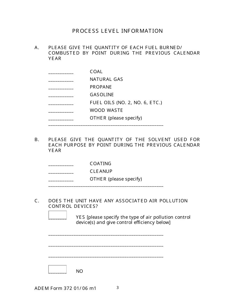 ADEM Form 372 Emissions Statements Reporting Form - Alabama, Page 3