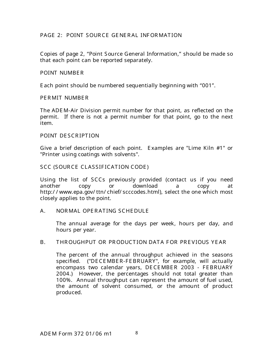 ADEM Form 372 Emissions Statements Reporting Form - Alabama, Page 8
