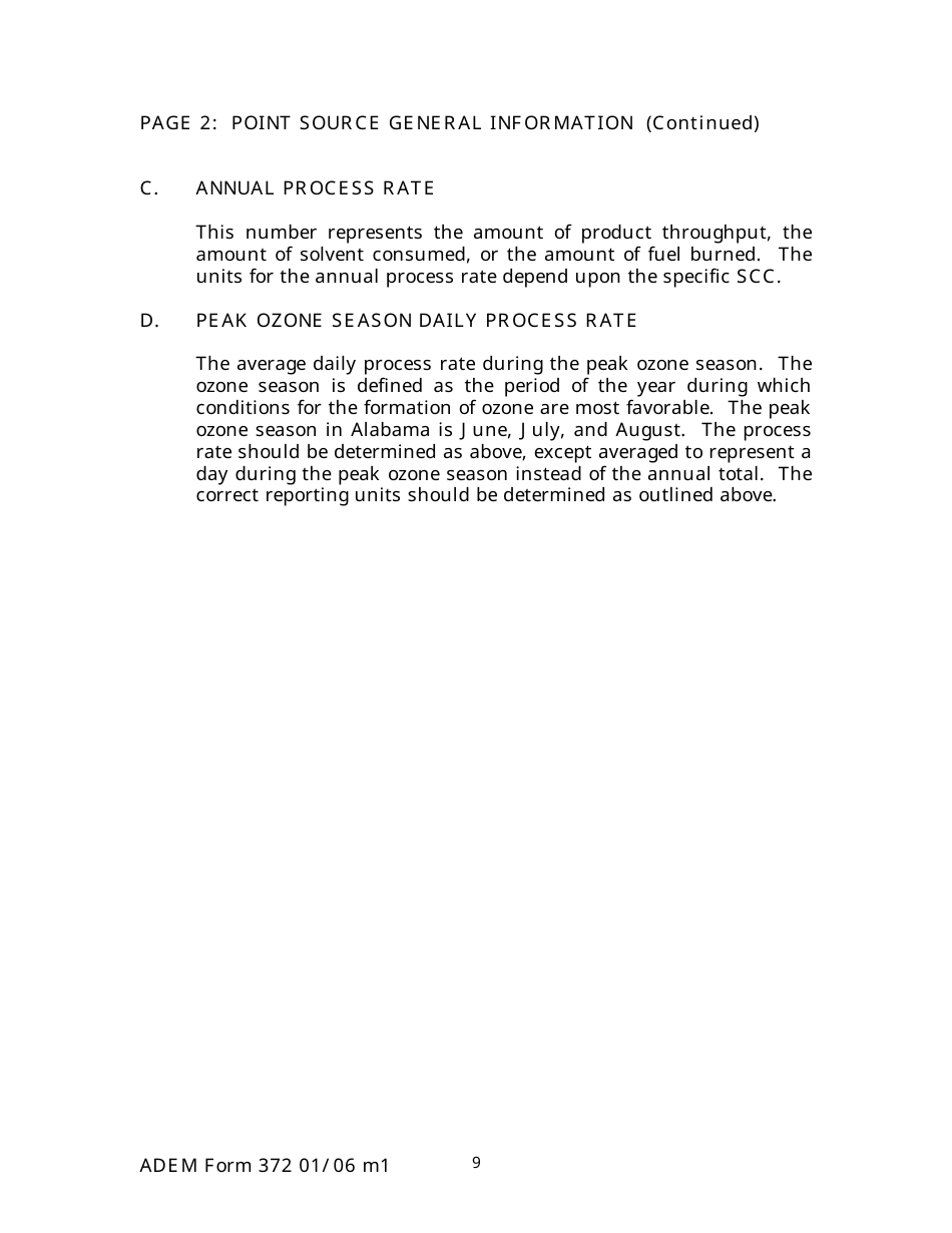 ADEM Form 372 Emissions Statements Reporting Form - Alabama, Page 9