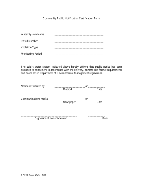ADEM Form 345  Printable Pdf