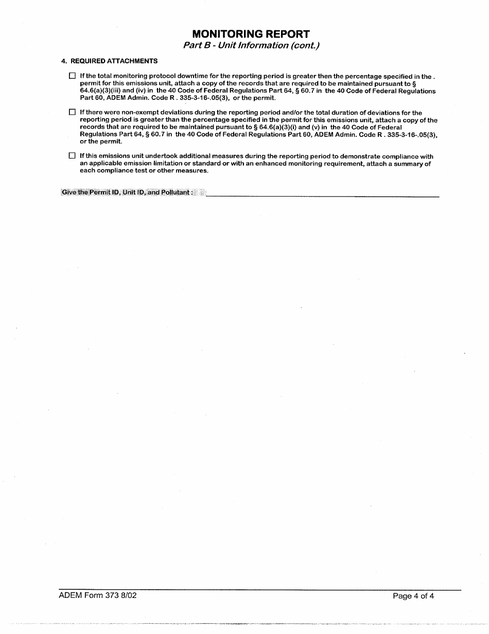 ADEM Form 373 Excess Emission Monitoring Report - Alabama, Page 5