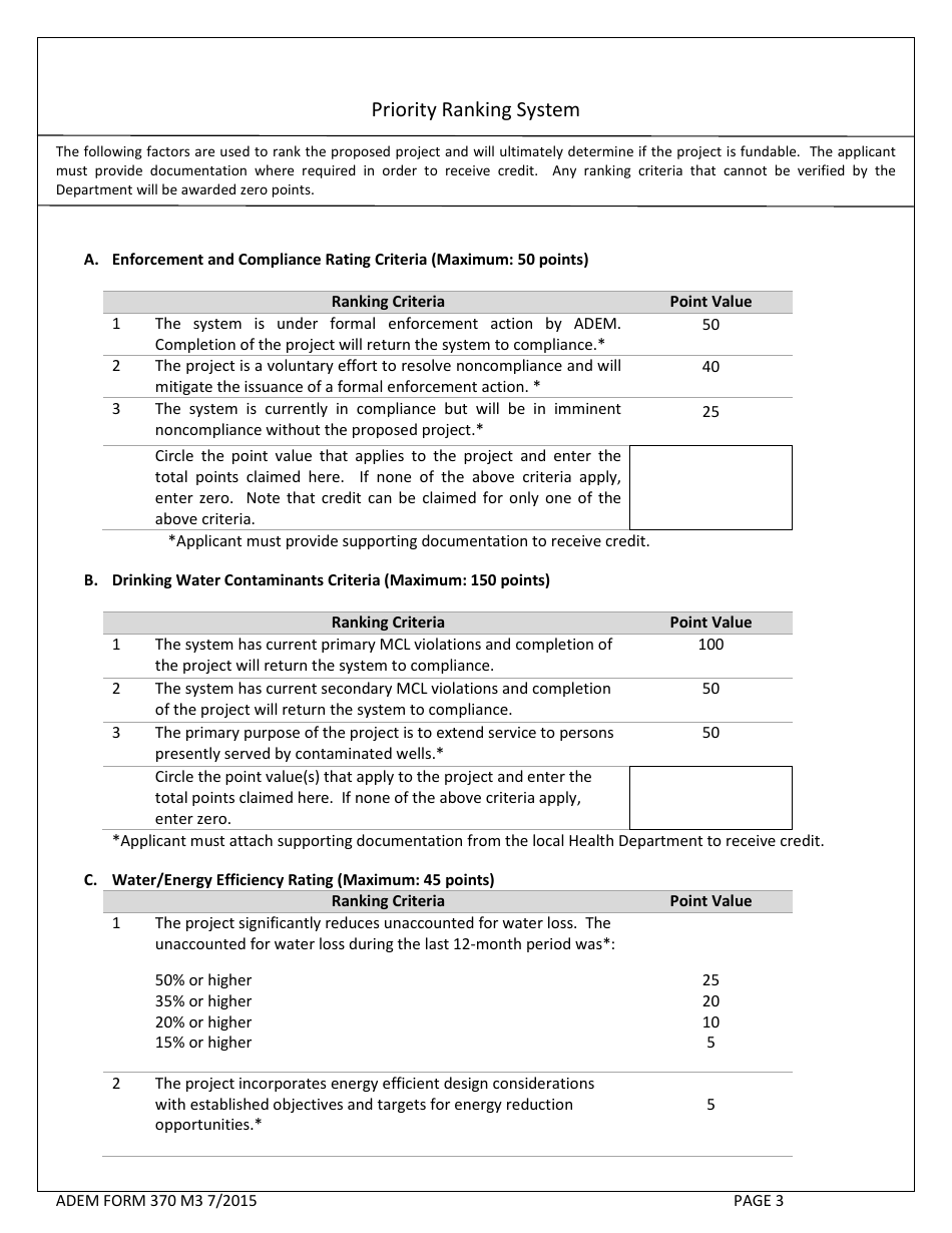 ADEM Form 370 Drinking Water State Revolving Fund Preapplication - Alabama, Page 3