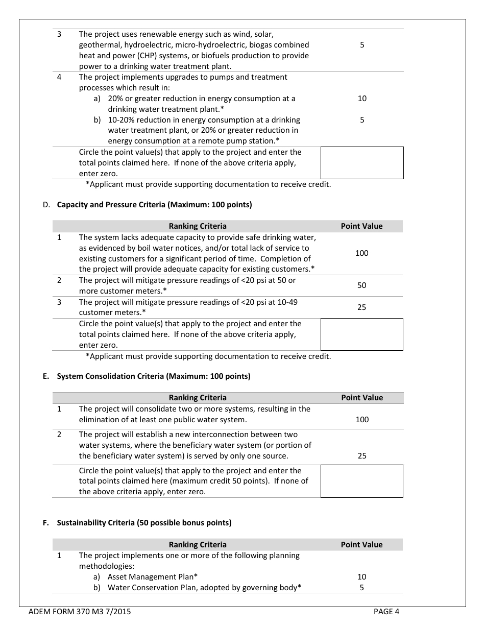 ADEM Form 370 Drinking Water State Revolving Fund Preapplication - Alabama, Page 4