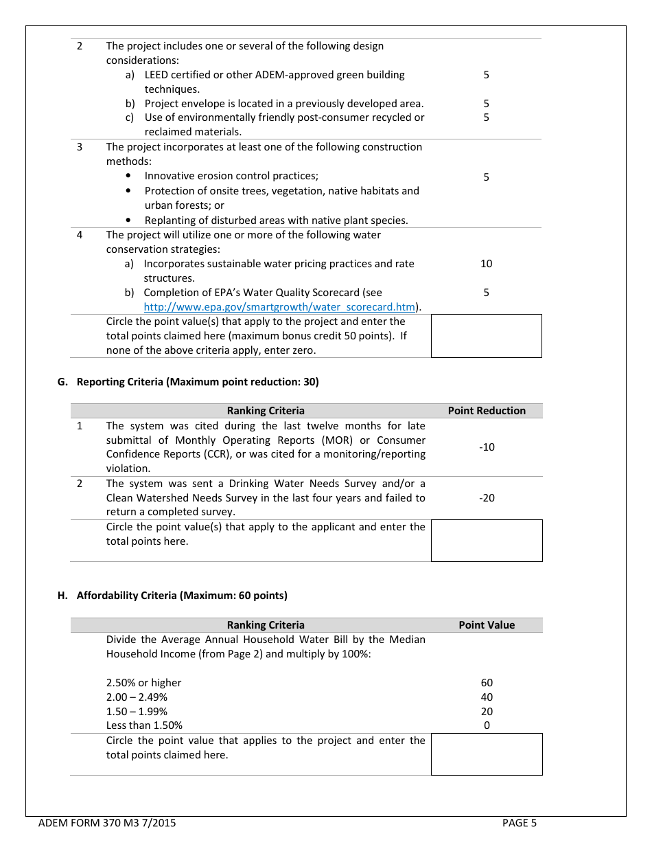 ADEM Form 370 Drinking Water State Revolving Fund Preapplication - Alabama, Page 5