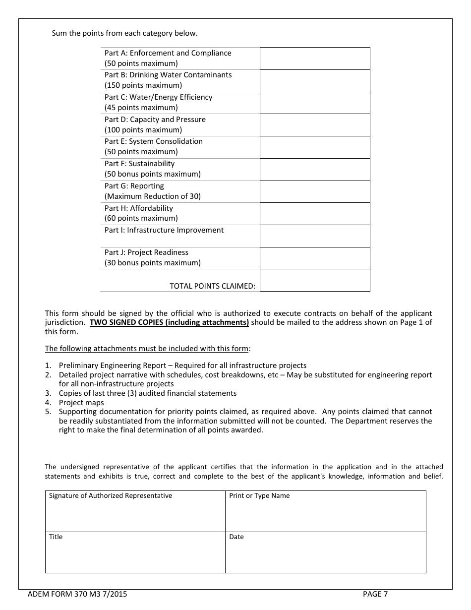 ADEM Form 370 Drinking Water State Revolving Fund Preapplication - Alabama, Page 7