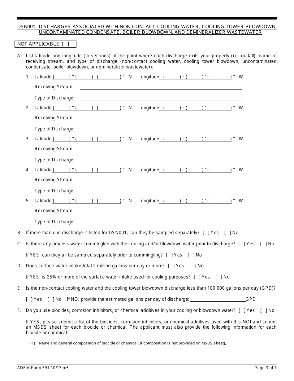 ADEM Form 391 Notice of Intent - Npdes General Permit Number Alg250000 - Alabama, Page 3