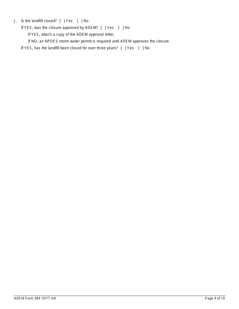 ADEM Form 384 Notice of Intent - Npdes General Permit Number Alg160000 - Alabama, Page 4
