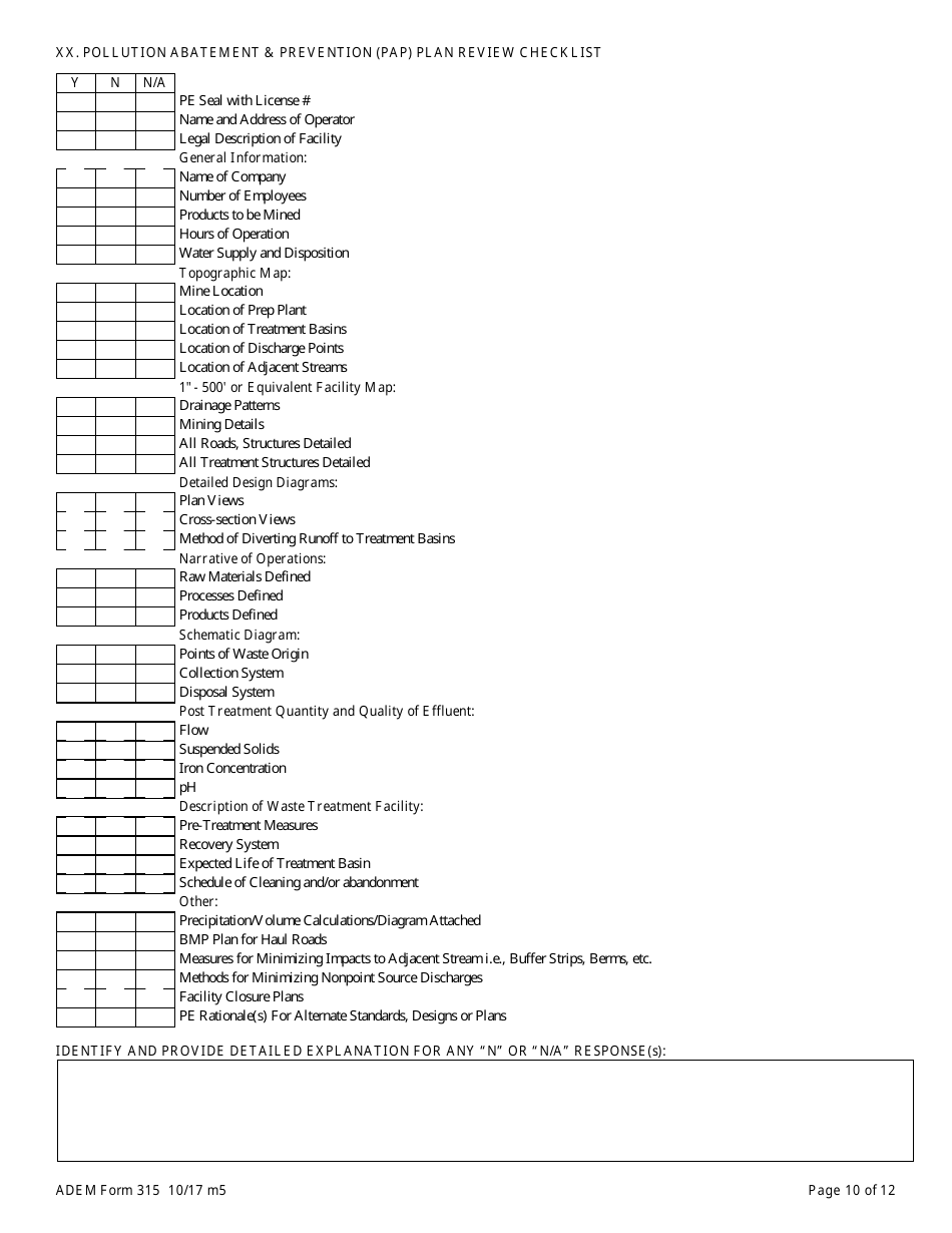 ADEM Form 315 Npdes Individual Permit Application (Mining Operations) - Alabama, Page 10