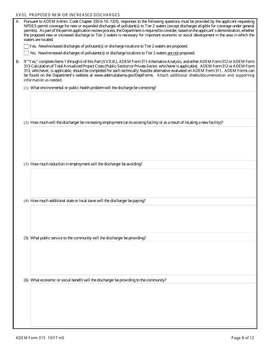 ADEM Form 315 Npdes Individual Permit Application (Mining Operations) - Alabama, Page 8