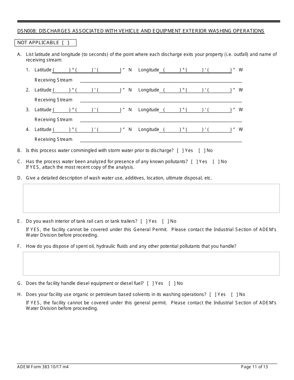 ADEM Form 383 Notice of Intent - Npdes General Permit Number Alg150000 - Alabama, Page 11