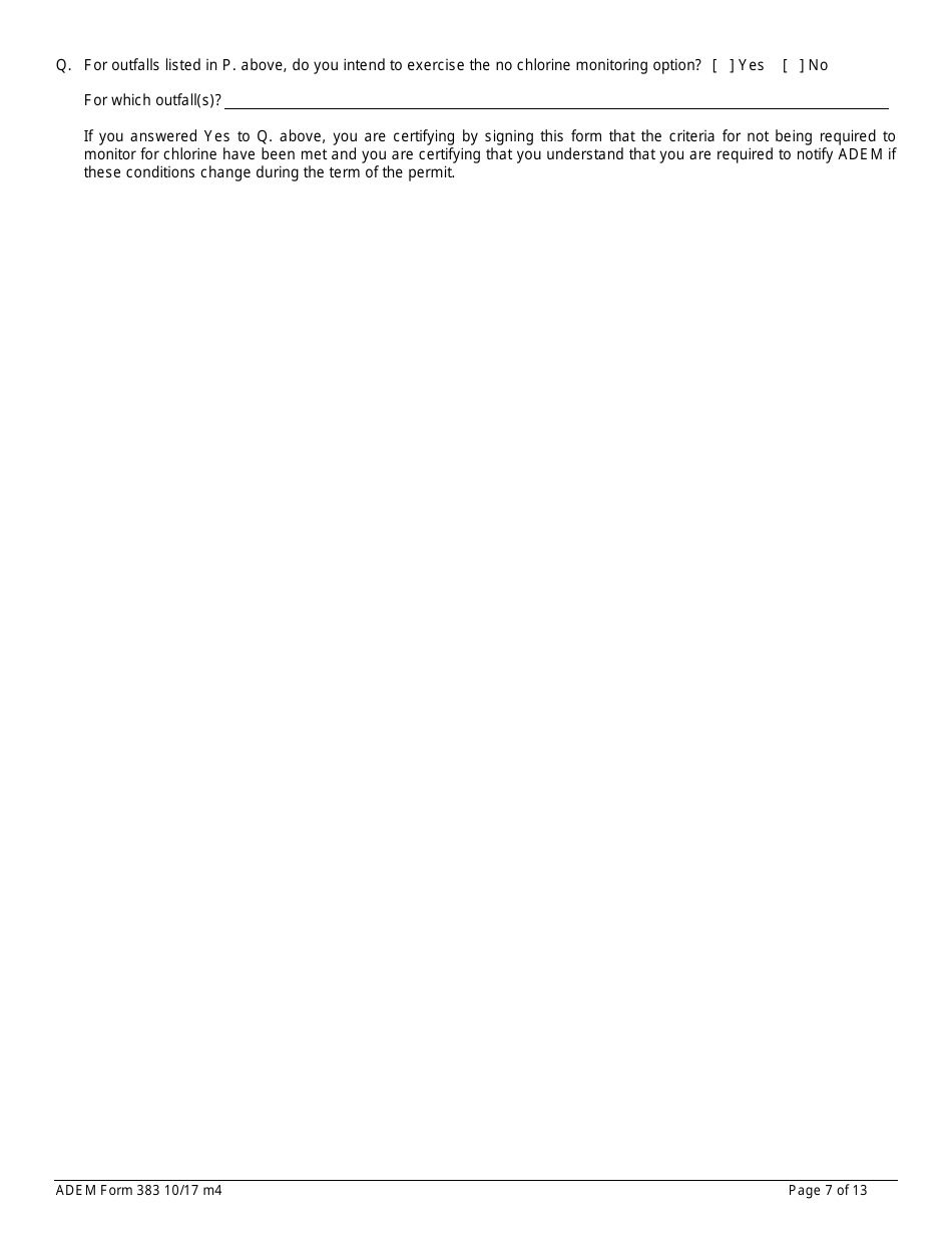 ADEM Form 383 Notice of Intent - Npdes General Permit Number Alg150000 - Alabama, Page 7