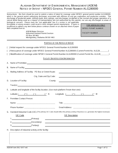 ADEM Form 392  Printable Pdf