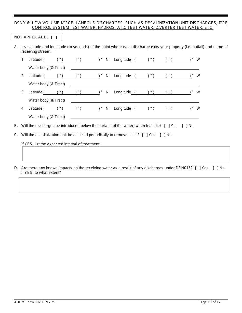 ADEM Form 392 Notice of Intent - Npdes General Permit Number Alg280000 - Alabama, Page 10