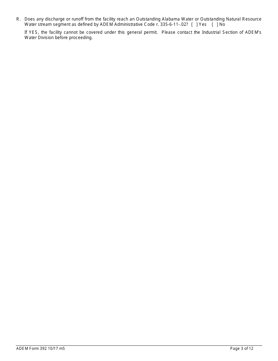 ADEM Form 392 Notice of Intent - Npdes General Permit Number Alg280000 - Alabama, Page 3