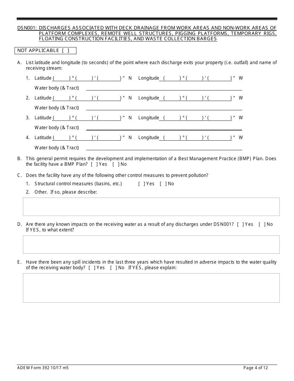 ADEM Form 392 Notice of Intent - Npdes General Permit Number Alg280000 - Alabama, Page 4