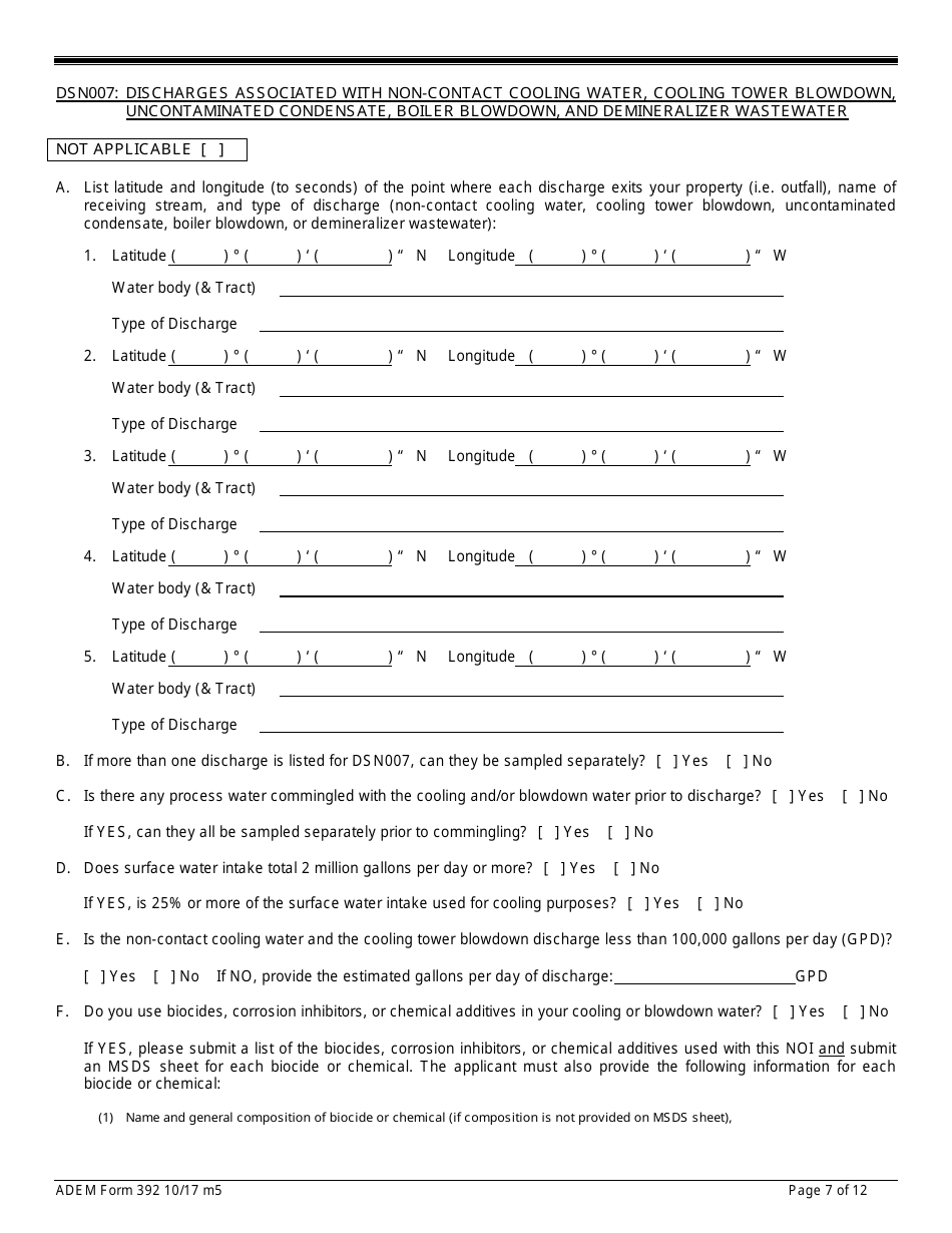 ADEM Form 392 Notice of Intent - Npdes General Permit Number Alg280000 - Alabama, Page 7