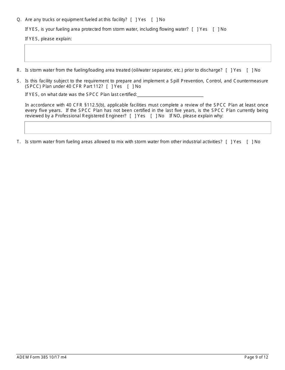 ADEM Form 385 Notice of Intent - Npdes General Permit Number Alg170000 - Alabama, Page 9