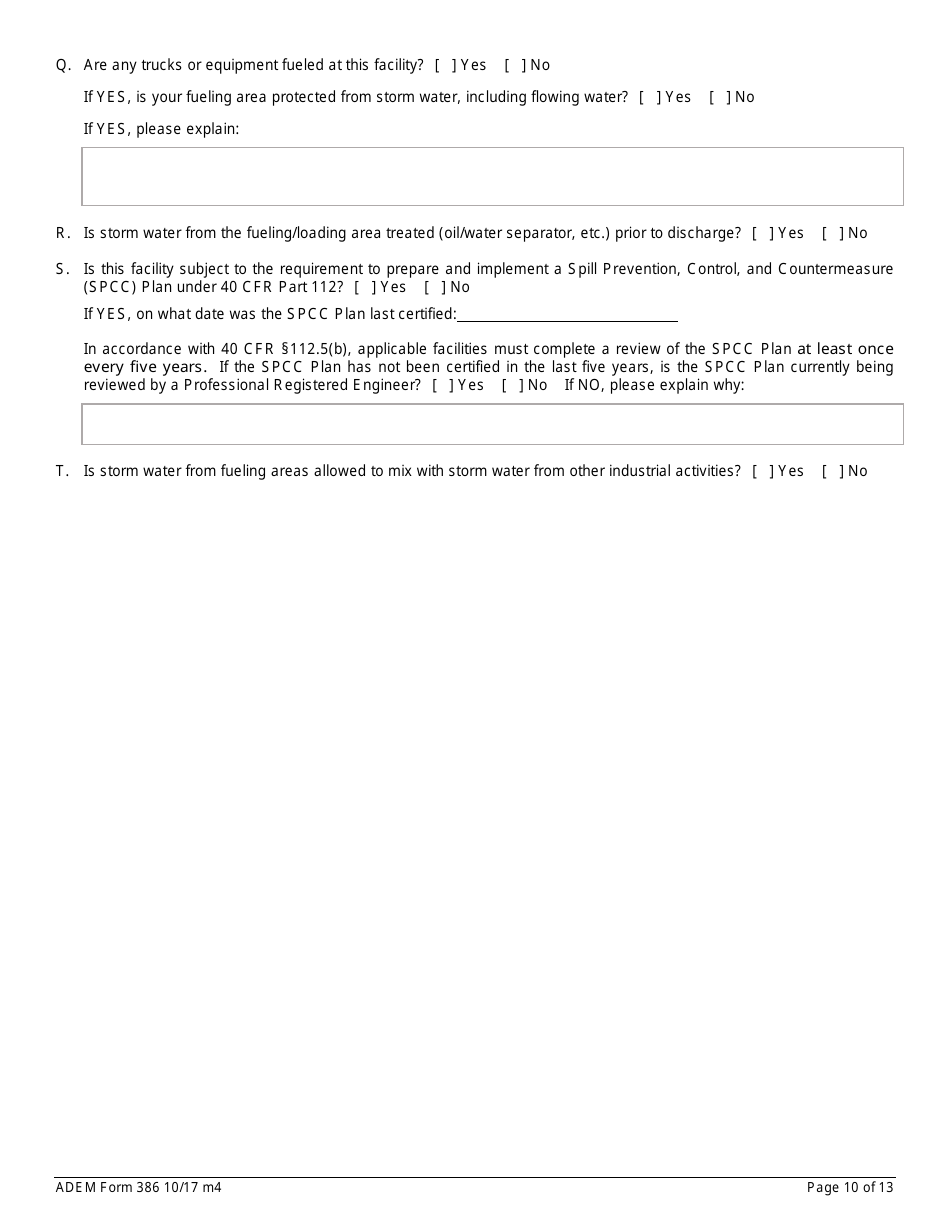 ADEM Form 386 Notice of Intent - Npdes General Permit Number Alg180000 - Alabama, Page 10