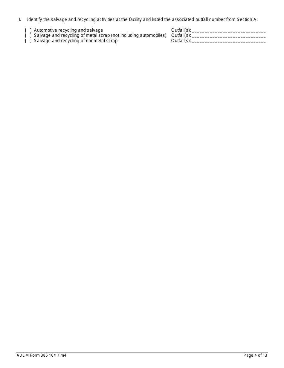 ADEM Form 386 Notice of Intent - Npdes General Permit Number Alg180000 - Alabama, Page 4