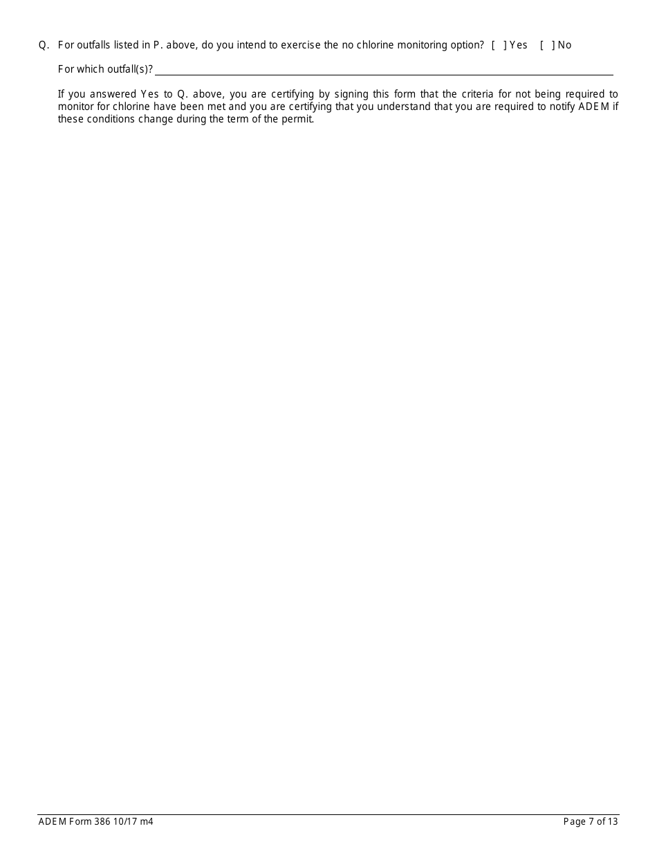 ADEM Form 386 Notice of Intent - Npdes General Permit Number Alg180000 - Alabama, Page 7