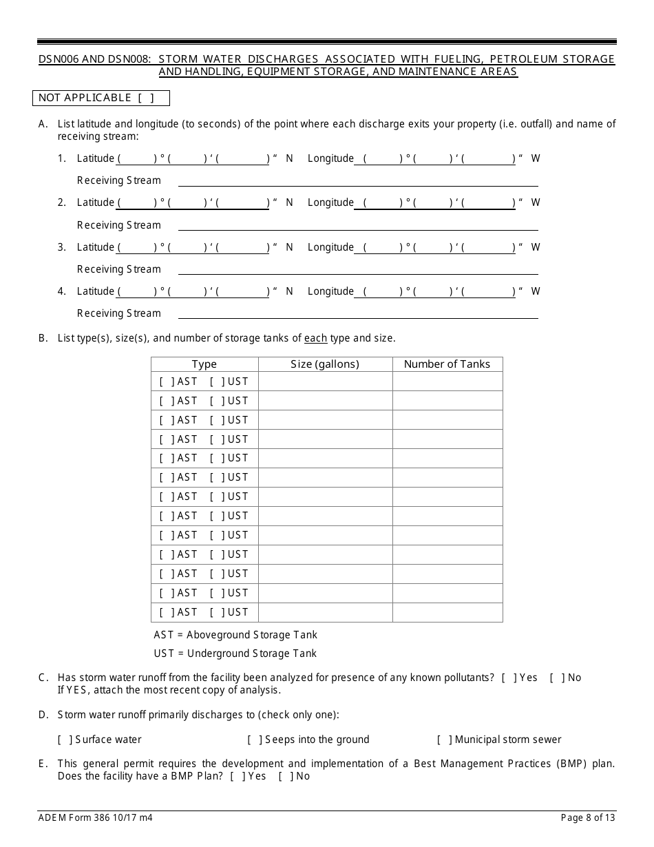 ADEM Form 386 Notice of Intent - Npdes General Permit Number Alg180000 - Alabama, Page 8