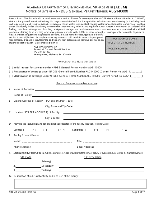 ADEM Form 382  Printable Pdf